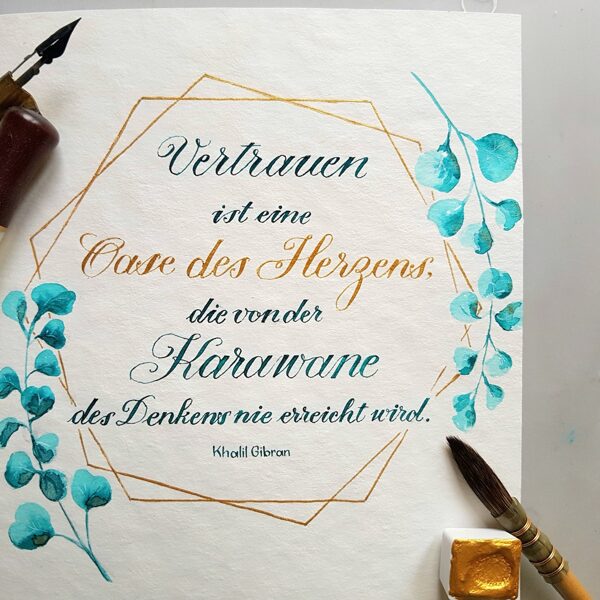 Hochzeitskarte - Goldtinte und Aquarell kombiniert