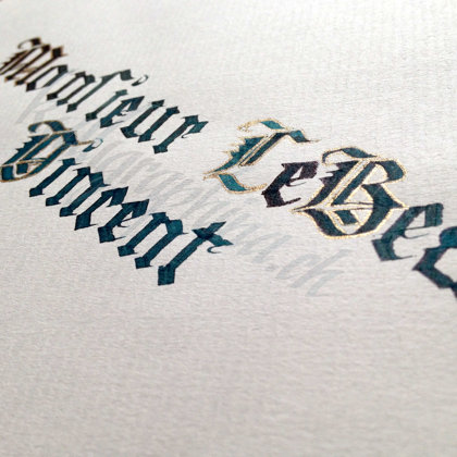 Lettre d'invitation, encre et encadrement doré