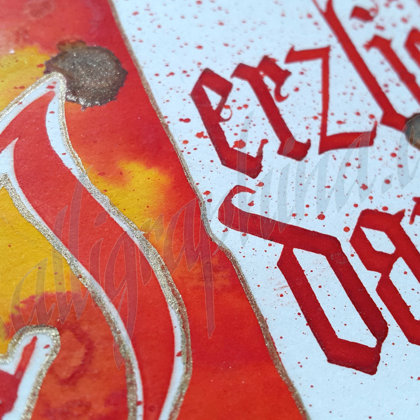 Thank you card made of ink, watercolour and gold pigmented ink