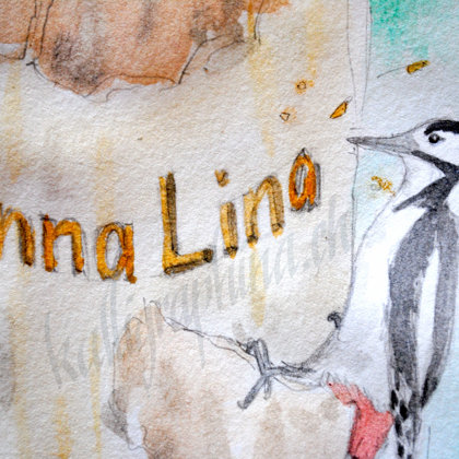 Conception of a birth announcement card "woodpecker"