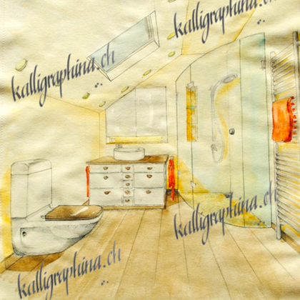 Design for a bathroom under a sloping roof