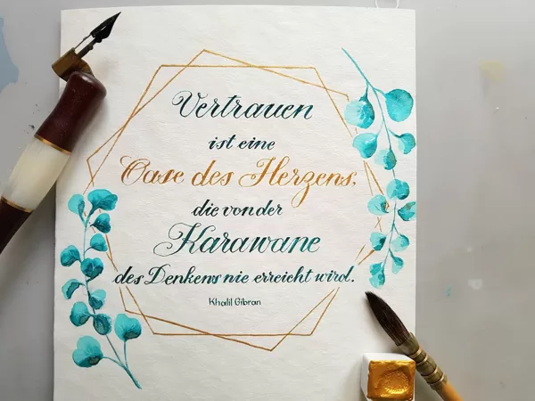 Hochzeitskarte - Goldtinte und Aquarell kombiniert