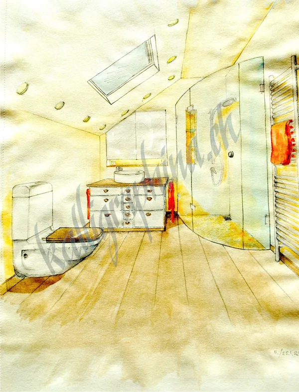 Design for a bathroom with sloping roof