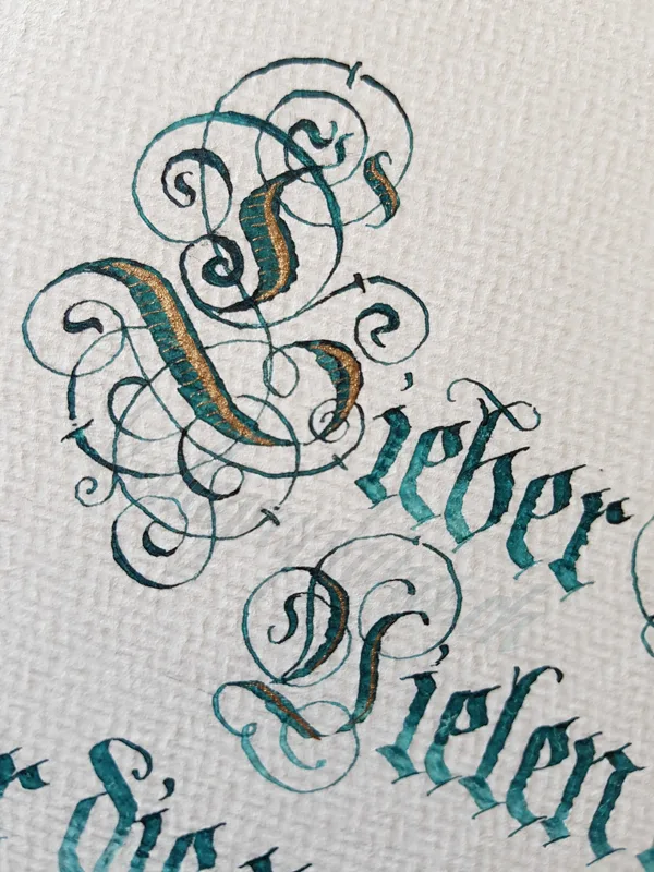 Thank you card made of watercolour and gold pigmented ink